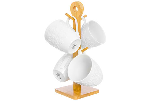 Набор 4 кружек Elan Gallery Цветочки 350 мл на деревянной подставке с ручкой  фото 8