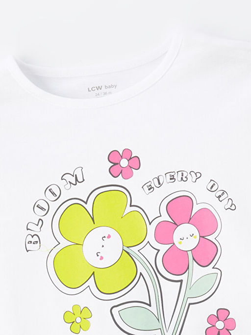 Bisiklet Yaka K?sa Kollu Bask?l? K?z Bebek Ti??rt - Waikiki фото 3