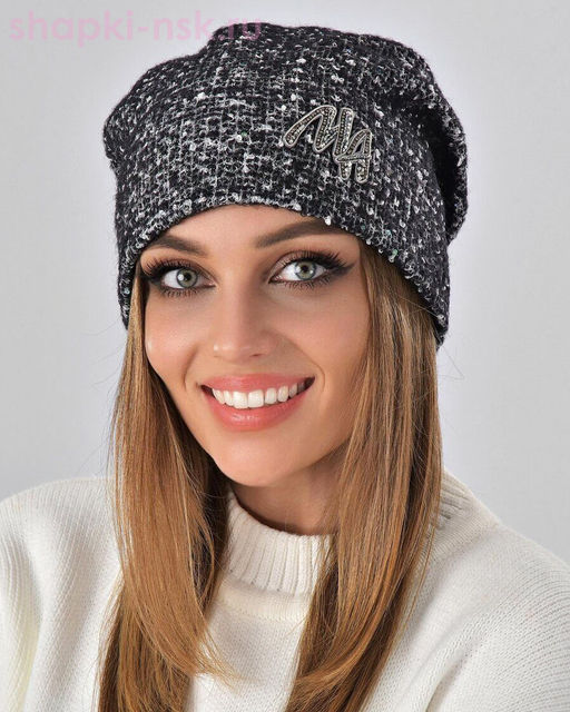Букле пайетка вышивка Шапка флис (56-58)