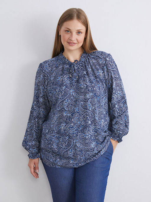 Ba?lamal? Yaka Desenli Bluz