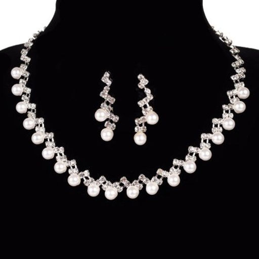 Колье со стразами и серьги гвоздики 3 см / 6395 /уп 12/серебро/жемчуг - Галеонтрейд фото 2