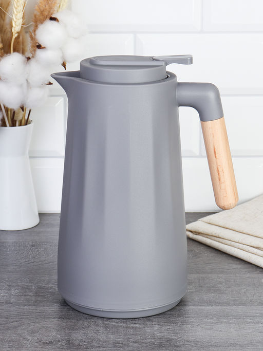 Термос кувшин 1 л с деревянной ручкой Грани / KGR-921 /уп 20/ Серый