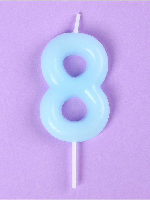 Цена за 3 шт. Свеча в торт «Цифра 8», светящаяся голубая, 9 см