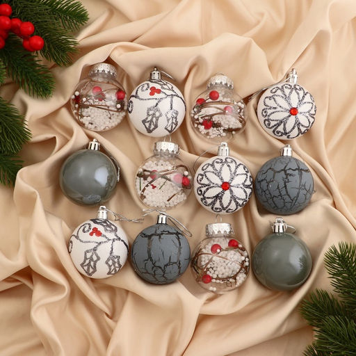 Ёлочные игрушки Мелодия, шары новогодние, d=6 см, набор 12 шт., ассорти, белый серый - Зимнее волшебство фото 3