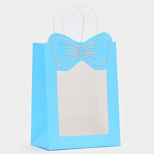 Цена за 2 шт. Пакет подарочный бумажный с окном «Бант», 19×26×13 см, голубой