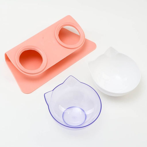 Миски пластиковые на розовой подставке 27,5 х 14 х 15 см прозрачная/белая - Пижон фото 5