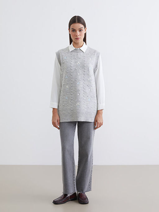 Bisiklet Yaka Nak??l? Kad?n Triko S?veter