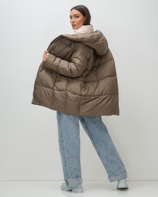 Куртка двубортная женская зимняя с капюшоном коричневого цвета 7736K Бренд: Visdeer  фото 14