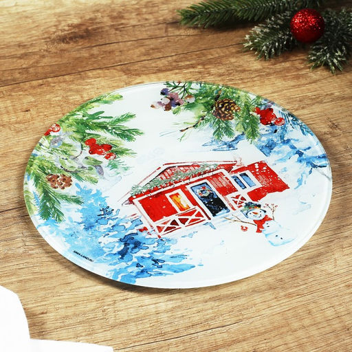 Тарелка плоская стеклянная Новогодняя акварель, d=20 см - Дорого внимание фото 3
