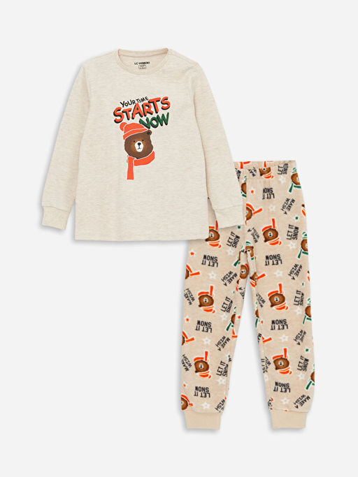 Bisiklet Yaka Bask?l? Uzun Kollu Erkek ?ocuk Pijama Tak?m?