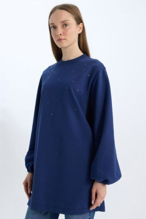 Bisiklet Yaka Balon Kollu Tasl? Uzun Kollu Sweatshirt Tunik