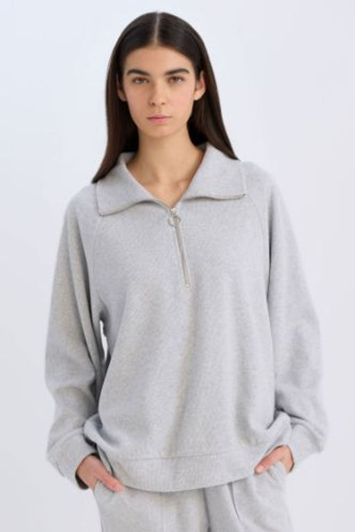 Regular Fit Yar?m Fermuarl? Dik Yaka Basic Duz Sweatshirt