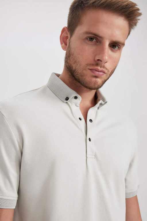 Хлопковая футболка с короткими рукавами и воротником-поло Slim Fit - Defacto фото 3