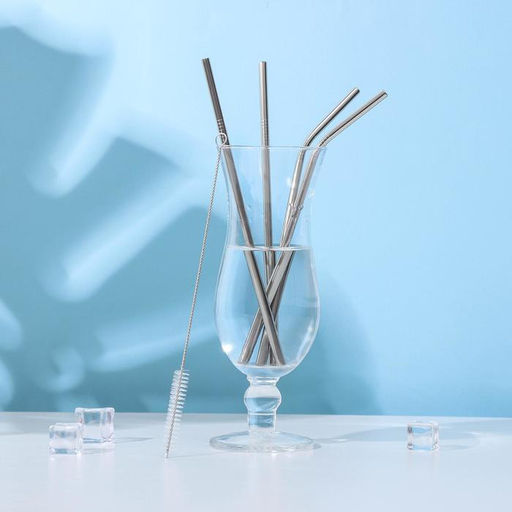 Набор металлических трубочек Ice, 4 шт, 21 см, с ёршиком - Доляна фото 4