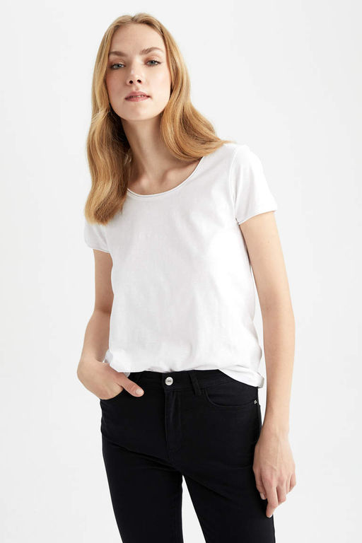 Базовая футболка стандартного кроя с круглым вырезом и короткими рукавами из 100% хлопка - Defacto фото 3