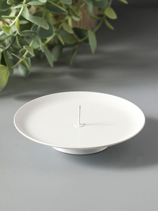 Металлический подсвечник плоский «Чашка на подставке», 10 см, белый