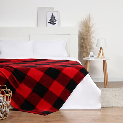 Плед «Этель. Клетка чёрно-красный», 200×220 см, корал-флис 220 г/м²