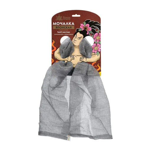 Мочалка-полотенце "Японская" мужская, 28х87 см, hard,серая, для бани и сауны "Банные штучки"/ 20