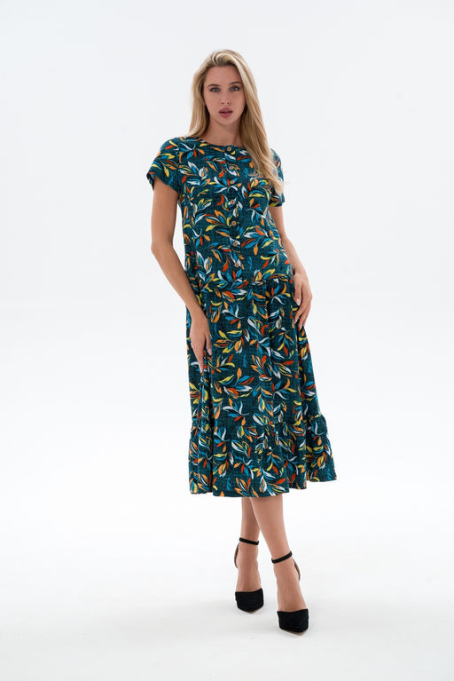 Платье женское из кулирки Кармелита веточка бирюза - Амадэль фото 16