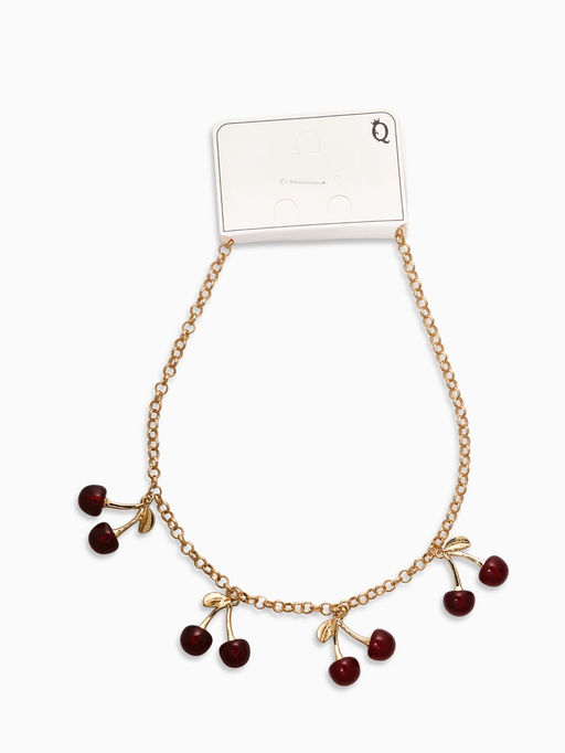 Цепь с подвесками "Вишня", 40+удл, цвет бордовый в золоте