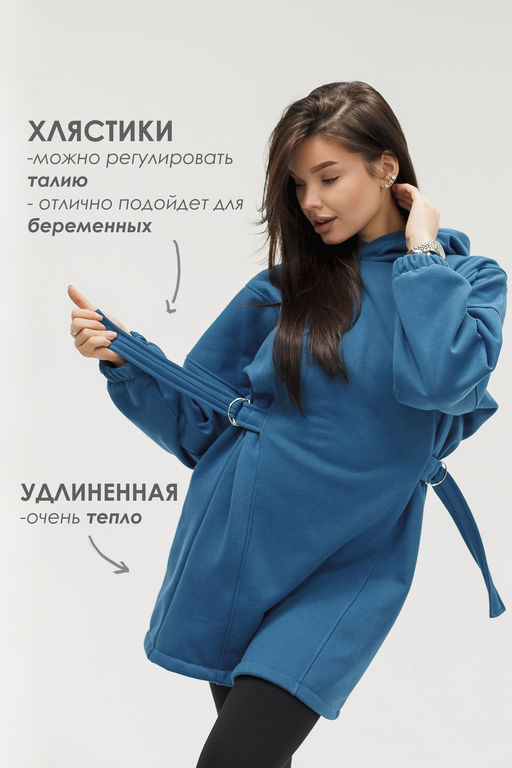 Туника женская теплая с капюшоном и хлястикамии