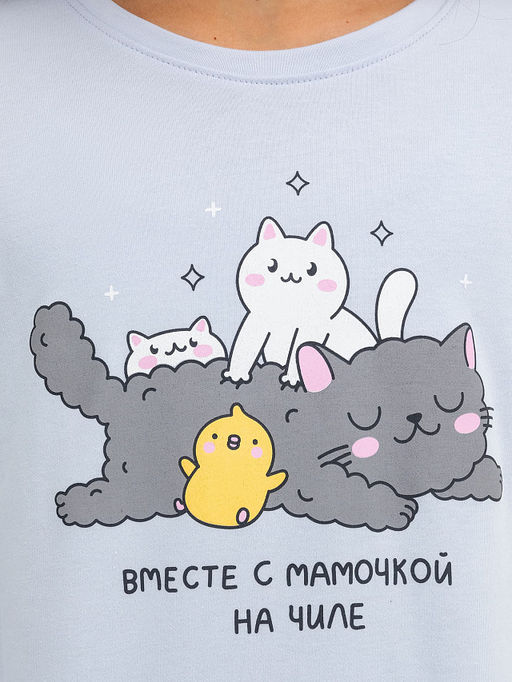 Комплект для девочек (джемпер, брюки) голубой с принтом зверята - Mark formelle фото 4