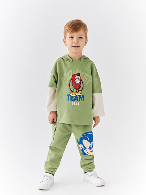 Kap??onlu Uzun Kollu Nostaljik Maymun Bask?l? Erkek Bebek Sweatshirt - Waikiki фото 3