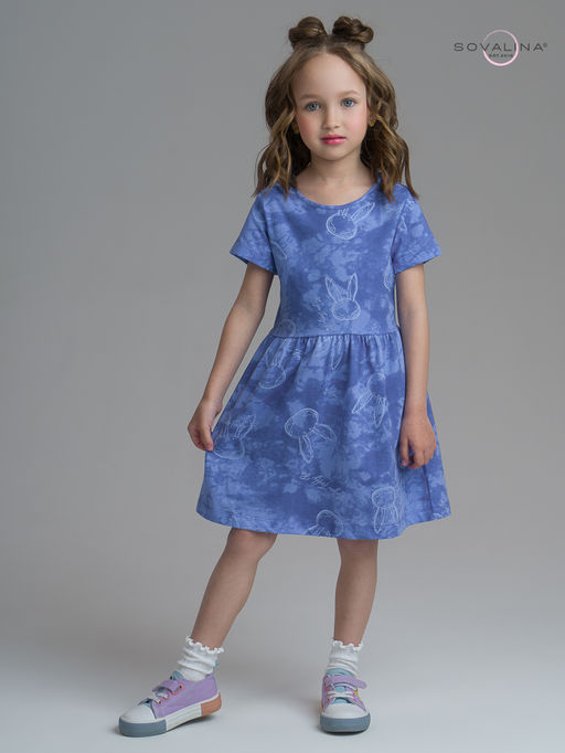 Платье Лето зайцы варенка синий - Sovalina фото 3