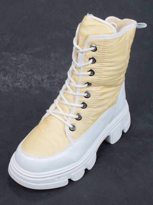 02-FAS99-5Z YELLOW/WHITE Дутики женские (искусственная кожа, плащевая ткань, шерсть) - Фабричный китай фото 5