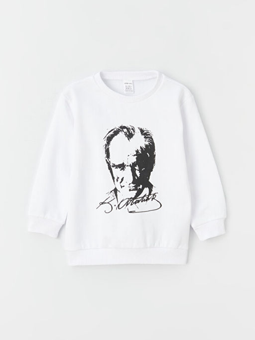 Bisiklet Yaka Uzun Kollu Atat?rk Bask?l? Erkek Bebek Sweatshirt