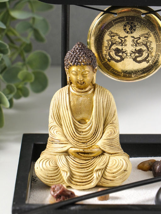 Сад Дзен "Будда в розовом, медитация у гонга" песок+камни+аромапалочки 13,2х15х16 см