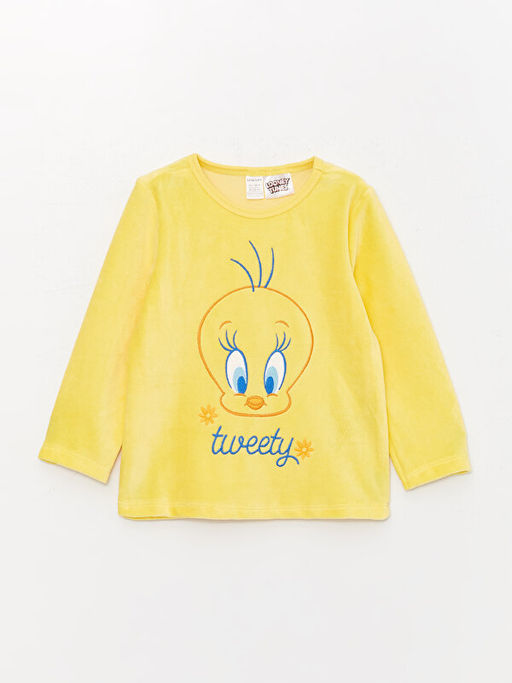 Tweety Bask?l? Kadife K?z Bebek Pijama Tak?m? - Waikiki фото 2