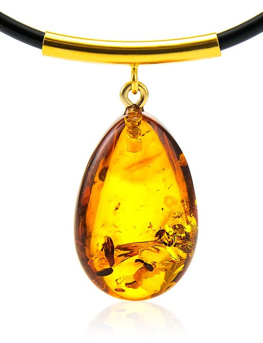 Эффектный кулон из натурального янтаря насыщенного коньячного цвета Эльза