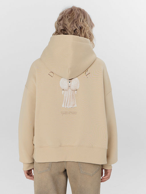 Теплое худи женское бежевое с начесом