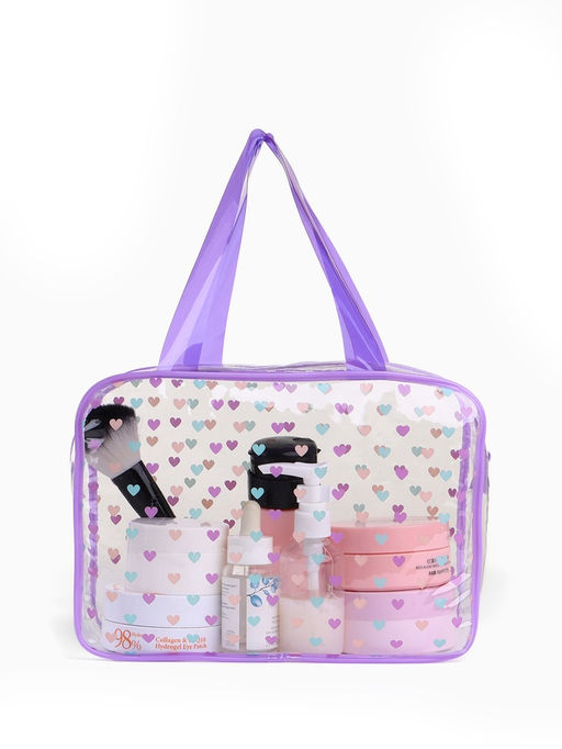 Косметичка-сумка для бассейна, с ручками, с рисунком, в горох, прозрачная/сиреневая