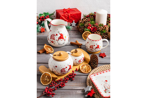 Кружка 400 мл 12,5*10*9,7 см "Весёлые гномики" бочонок + крышка-подст.