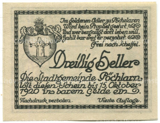 Банкнота 30 геллеров 1920 года Австрия  Пёхларн (нотгельд)