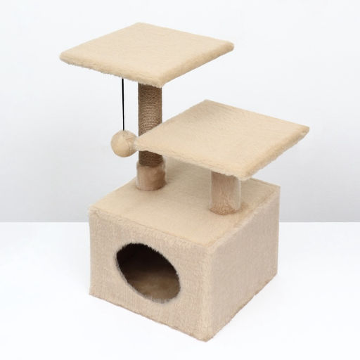 Домик-когтеточка 2-х ур. квадратный с 2-мя квадратными полками, 53 х 35 х 65 см, бежевый - Пижон фото 12