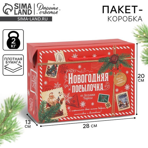 Цена за 2 шт. Пакет-коробка подарочный новогодний Посылочка, 28?20?13 см