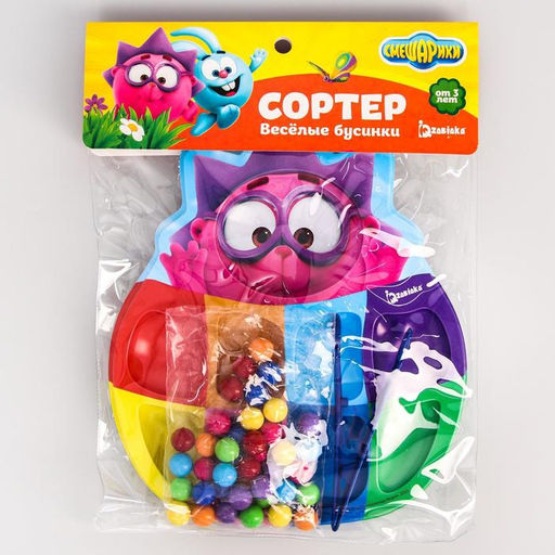 Сортер Смешарики: Весёлые бусинки, 8 цветов, с пинцетом, по методике Монтессори  фото 4