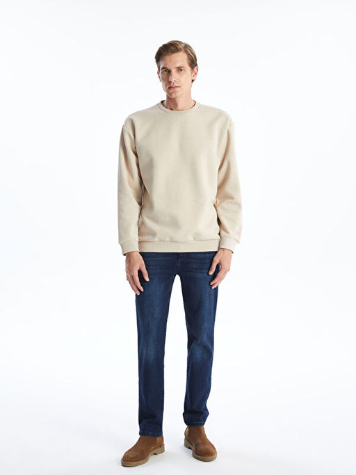 Bisiklet Yaka Uzun Kollu Erkek Kal?n Sweatshirt