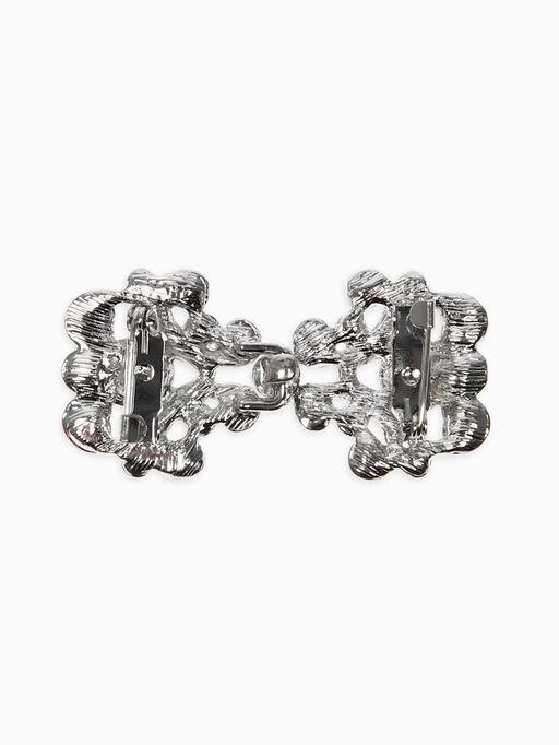 Зажим для кардигана "Ажур", завитки, цвет белый в серебре