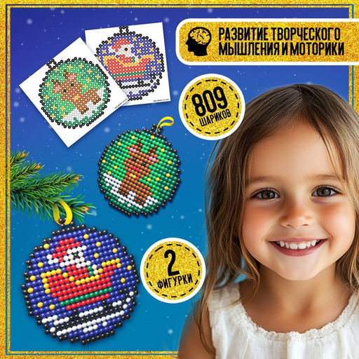 Аквамозаика Шары с Дедом Морозом и оленёнком, 2 фигурки, 809 шариков - Школа талантов фото 5