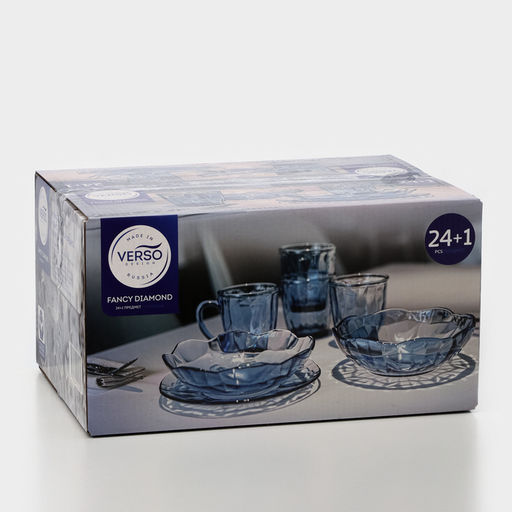 Набор посуды FANCY DIAMOND, 25 предметов, стекло, голубой - Simaland фото 11