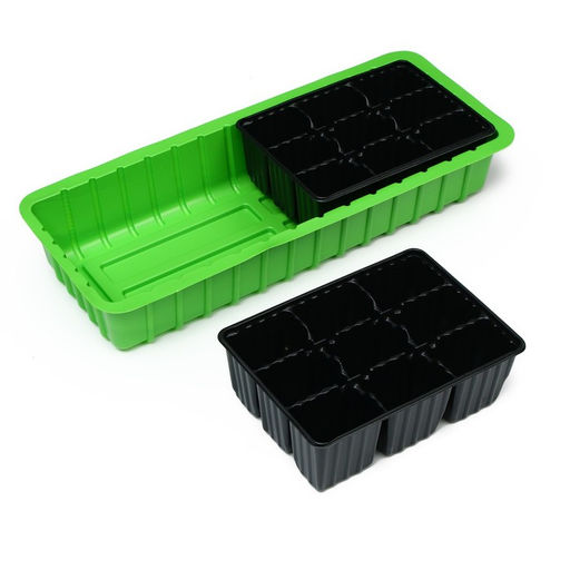 Цена за 5 шт. Мини-парник для рассады, 37×16×13 см, 2 вставки, 18 ячеек, пластик, Greengo