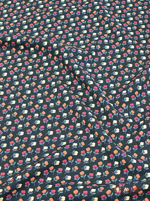 Штапель Премиум Цветные тюльпанчики на темно-зеленом, ш.1.43м, вискоза-100%, 120гр/м.кв - Купава фото 2