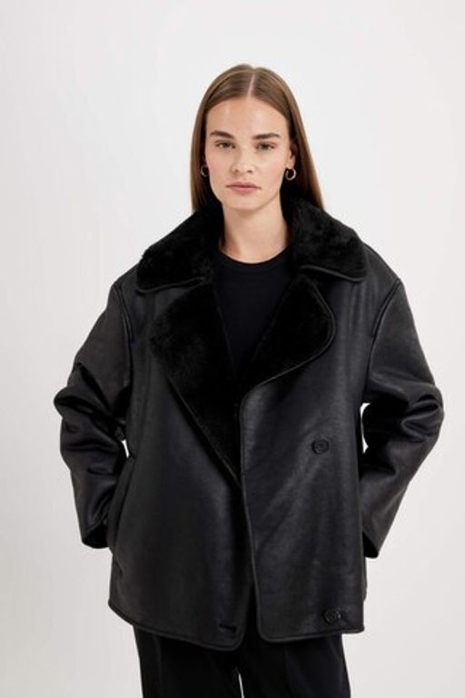 Relax Fit Suet Mont Kruvaze Yaka Dugmeli Mevsimlik Pelus Astarl? - Defacto фото 2