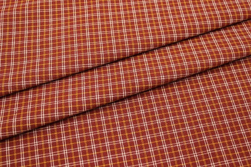 Пестрядь этнографическая под домоткань Желто-белая клетка на терракотовом, ш.1.55м, хлопок-100% - Купава фото 6