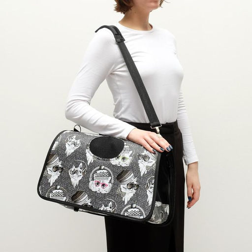 Сумка-переноска каркасная Зимние коты, размер M, 40 х 21 х 27 см - Пижон фото 9