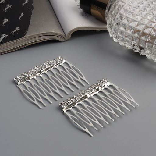 Цена за 2 шт. Гребень для волос QF «Медея», набор 2 шт., классика нить, 5×4 см, серебро